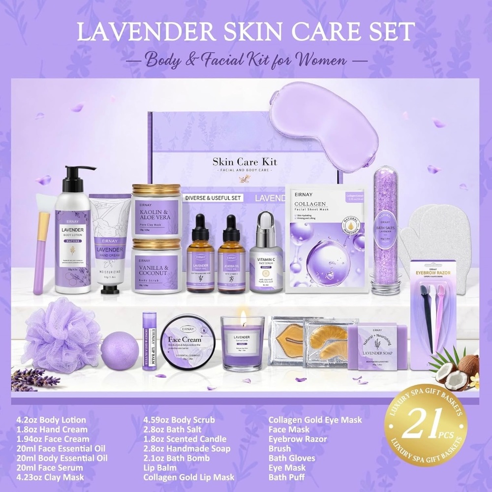 Lavender Spa Gift Set Bath, Body, Facial Set Huge 21 Pieces NEW - Picture 3 of 4